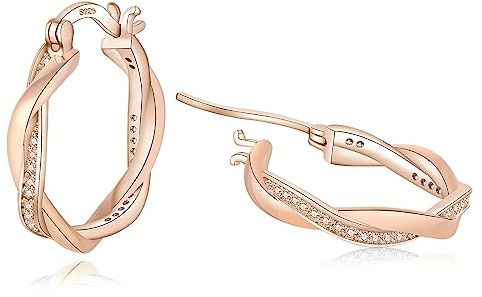 FUNTE® Silver Hoops Earrings for Women - 925 Sterling Silver Hoop Earrings,Hoop Earrings for Women,Twisted Hoops Earrings with Cubic Zirconia Lightweight Silver Hoops Earrings for Girls(20MM/30MM)
