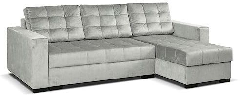MEBLE-LUX - Universal Ecksofa mit Schlaffunktion und 2 Bettkasten LARO I 242cm Breit Sofa L Form I Eckcouch mit Schlaffunktion I Universal Ecke (Rechts oder Links) I Sofa Hellgrau