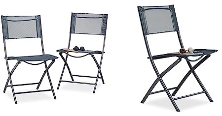 Relaxdays Klappstuhl Balkon 2er Set & Klappstuhl Balkon, Metall, Kunststoff, Gartenstuhl, HxBxT: 87 x 46 x 48 cm, Balkonklappstuhl, anthrazit