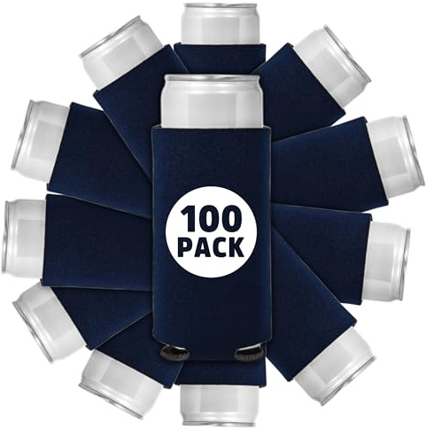 100 Pcs Blank Foam Collapsible Slim Can Coolers: Perfect for Sublimation, Screen Printing, or HTV - Ideal for Parties & Gifts (Navy Blue)