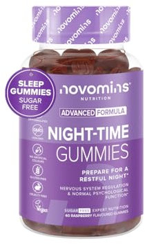 Gommose Notturne – Integratore con Magnesio, L-Teanina, Vitamina B12 – Senza Glutine – Vegano – 60 Caramelle al Lampone – Novomins