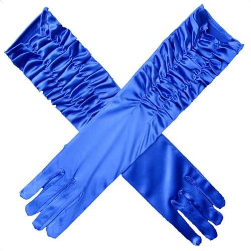 Asudaro Satin Brauthandschuhe Plissierte Abendhandschuhe Mittellange Hochzeitskleid Handgelenk Lange Finger Handschuhe Braut Hochzeit Shows Urlaub Parteien Proms und Bankette Hand Dekor Silber
