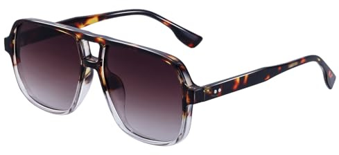 SHEEN KELLY Trendy Pilot Sonnenbrille für Frauen Männer Retro Square Double Bridge Form Oversize Square Frame