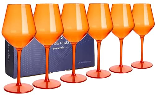 HAHASHOW Unzerbrechliches Camping Weingläser Bunt, 6 Stück 440ml Orange | Geeignet für den Geschirrspüler, aus Tritan-Material, BPA-frei, ideal für Camping und Partys, ein hervorragendes Geschenk