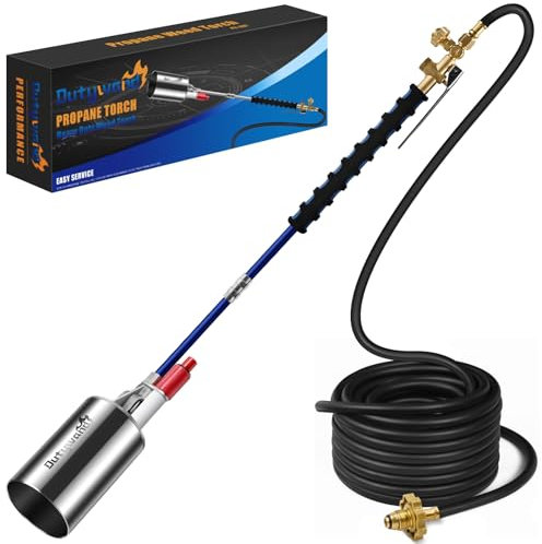 Dutywand Kit de brûleur de mauvaises herbes au propane, brûleur à haut rendement avec allumage (auto-allumage), chalumeau de jardin robuste avec tuyau de 3 m pour désherbage de flamme, toit, glace