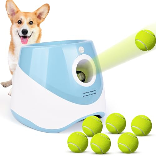 Rawhui Hunde Ballwurfmaschine Automatisch Interaktives Hundespielzeug Elektrisch mit 6pcs Tennisbälle für Kleine und Mittlere Hunde