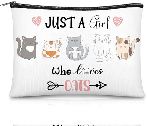 Kajaia Trousse à Maquillage Chat en Toile Trousse de Toilette Femme Petite Trousse de Maquillage Chat avec Fermeture Éclair pour Femmes Filles Amies Cadeau pour Noël Nouvel Anniversaire