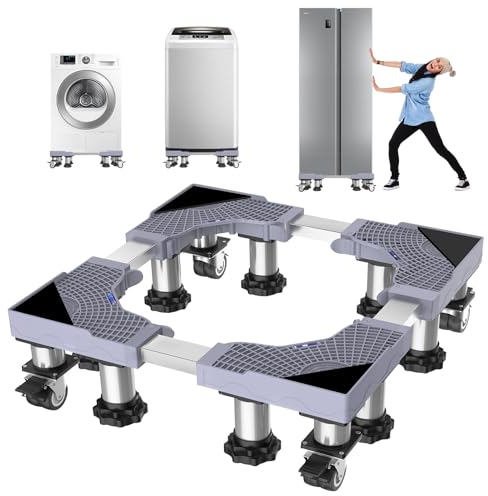 New Support de Machine à Laver avec 4 Pieds Solides+8 Roues, Socle Machine à Laver, Socle Lave Linge Charge 500kg pour Réfrigérateur Sèche-linge et Congélateur (Réglable 40-60cm, Ajouter 14-20cm)