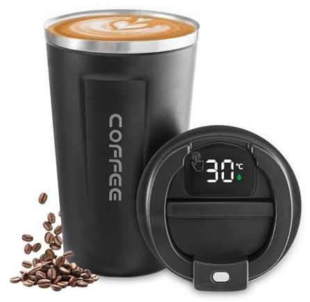 Newvenper Stainless Steel Vacuum Insulated Travel Coffee Mug, Led Temperature Display Insulated Tumbler, Leak Proof with Lid Keeps Cold and Warm, Suitable for Coffee, Tea and Beer (Black)