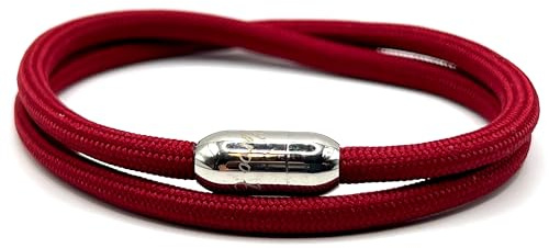 KAROO EARTH JEWELLERY Rope Bracelet | Unisex Braided Paracord Nautical Double Wrap Bracelet with strong Magnetic Clasp | Waterproof surfer bracelet (Medium Wrist (18-20cm), Burgundy Silver Clasp)