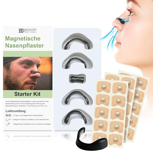 Magnetische Nasenpflaster Schnarchen (Starter Kit 15 Tage) – Anti-Schnarch Nose Strips, Schnarchstopper & Schnarchschiene für besseres Atmen, Nasal Strips & Nasenstrips Magnet