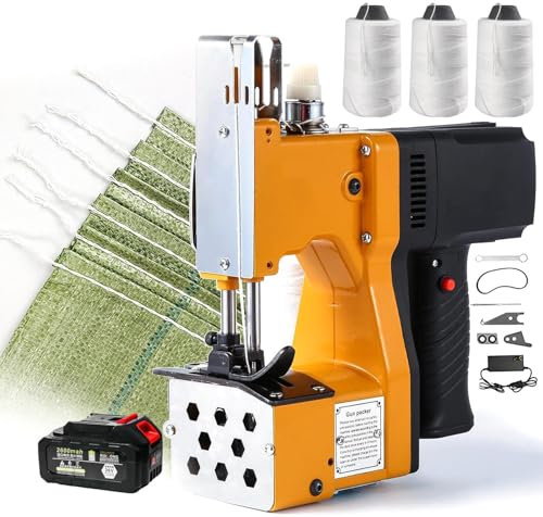Máquina De Coser Eléctrica Portátil, Cierre De Bolsas Inalámbrico De 36 V 2600 Mah Con Hilo De Coser De 3 Piezas, Máquina De Cierre De Bolsas Para Coser Al Aire Libre Bolsas De Arena, (Color:1battery)