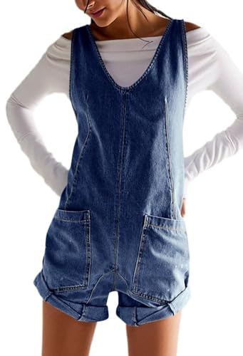 ticticlily Salopette Jeans Donna Corta Estiva Pantaloncini Monopezzi Tutine Jumpsuit senza Manica con Bretelle Regolabili Denim Overall Casuale Romper Tutina Monopezzo