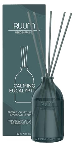 RUUM Reed Diffuser Duftvase Calming Eucalyptus 80ml | Premium Raumduft, frische Kräuternote mit klarem Eukalyptuscharakter, dezent & frisch