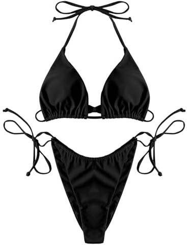 Axvxby Women's Bikini Set Sexy Triangle String Bikini Top High Waist Bottoms Adjustable Ties Push up Beachwear Comfortable Swimsuit for Summer Black