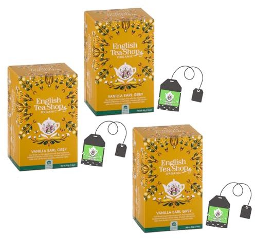 English Tea Shop | Tè Nero BIO Limone, Bergamotto, Vaniglia | Earl Grey alla Vaniglia e Petali di Rosa - 3 x 20 Filtri Tè Scatola Eco Box
