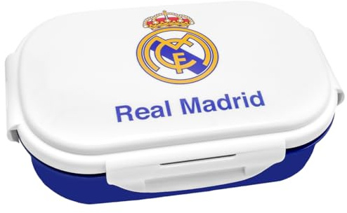 ms móvil shop Real Madrid lunchlåda med bestick | Officiell design med klubbsköld | BPA-fri | kompakt och robust | perfekt för skola, arbete och utomhusaktiviteter