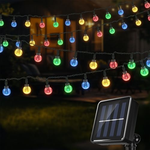 FIBRAVE Solar String Lights Outdoor Waterproof (Multi-Coloured 100LEDS) - Compact 15M for Balcony/Patio, 8 Modes, 12-Month Warranty