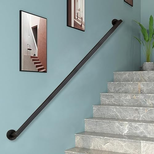 Corrimano in ferro battuto nero, 210 cm, barra di supporto di sicurezza per interni ed esterni, montaggio a parete, disponibile in lunghezze 16 m, design robusto a tubo quadrato, per scale e ringhiere