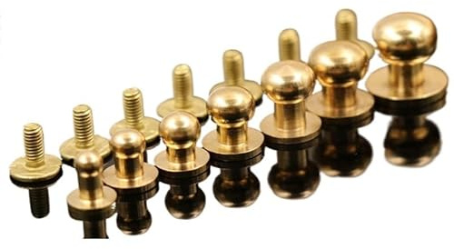 10pcs Solid Brass sam Brown Browne Button Screw Back Round Head Ball Post Studs Nail Rivets Leather Craft Accessory(12 x 10 x 12mm)