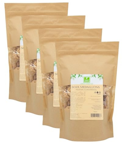 Soja Medaillons 1kg Fleischersatz Nuggets Sojaschnetzel von Green Essence | Soja Geschnetzeltes, Fleisch Ersatz, Soja Nuggets, Vegan Protein, Veganes Alternative zu Fleisch Soja Schnetzel 1 kg 4x250 g