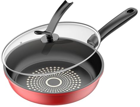 Padella antiaderente – Padella pronta a induzione con coperchio, manico ergonomico e distribuzione uniforme, padelle da cucina per pancake, contenitore facile da pulire per uso domestico e ristorante