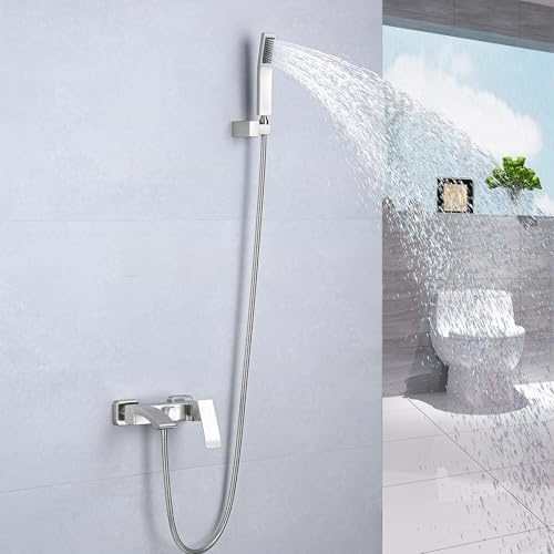 Wasserfall Duscharmatur Badewanne Edelstahl Gebürstet Badewannenarmatur Wandmontage Einhebelmischer Wasserhahn Bad Dusche,Gebürstet