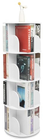 Desnysmf 40 * 115.5cm Drehbares Bücherregal, Standregal, 360 Grad, Lagerregal für Kinder und Erwachsene, multifunktionales Bücherregal Massivholz 4 Ebenen Büroregal Lagerregal(Weiß)