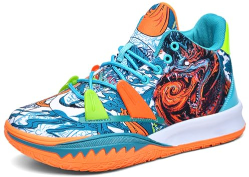 TBJ Herren Damen Basketballschuhe | Atmungsaktive & rutschfeste Treter | Hallenschuhe Sportliche Basketball Sneaker für Erwachsene Orange EU36