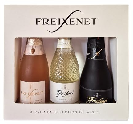 Freixenet Cordon Rosado Dry Cava 3 x 20cl Gift Pack– 2025 (11.5% ABV), Prosecco D.O.C (11%) & Cordon Negro Brut Cava (11.5%). Gift for Birthday or Christmas. By Blue Tree Gifts.