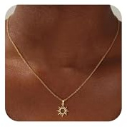 WATEFOER Collier en Or avec Pendentif Soleil pour Femme, Collier Soleil et Lune en Zircone Cubique Plaqué Or 14K, Collier Ras du Cou Tournesol Bijoux Cadeaux (Soleil)