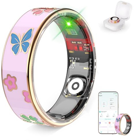 Smart Ring for Women & Men, Enamel Craft Health Fitness Tracker with Heart Rate Blood Oxygen Monitor, Sleep Tracking, IP68 Waterproof, Step Counter, Activity Tracker for iOS Android (Pink, 10)