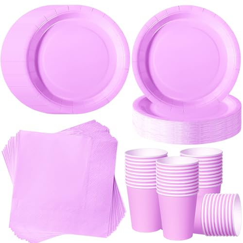 ZblPyro 120 Pezzi Lilla stoviglie per feste di compleanno per 40 Ospiti | 18 cm piatti carta, bicchieri carta, tovaglioli, comunione, matrimonio primaverile, compleanno in famiglia.