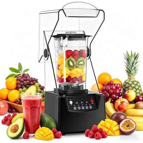 Kommersiell Mixer Med SköLd, Tyst LjudhöLje, 2200w, Stark Och TystgåEnde Professionell Effekt, 17000 Varv/Min, HöGhastighetsmixer, FöR Restaurang, Iskrossning, Shakes 110V