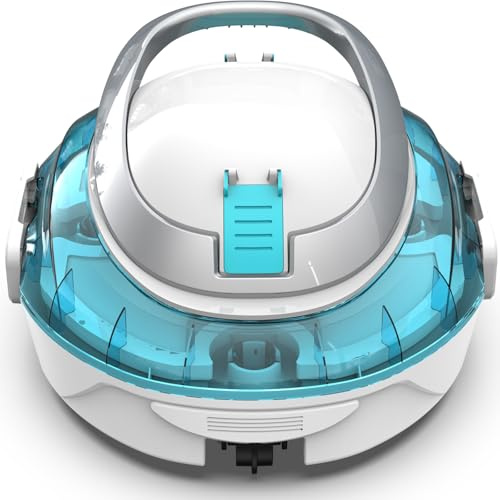 BRINBO S2 Limpiafondos Piscina, Robot Inalámbrico, Doble Filtración y Doble Motor, 90min Autonomía, 2,5H Carga Rápida,Autoestacionamiento, para Piscinas de Fondo Plano hasta 80m²,BLU Perlato Bianco