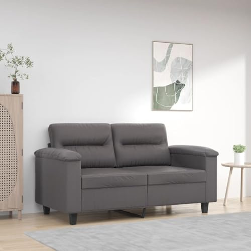 Kaloriko 2-Sitzer-Sofa Grau Kunstleder mit Metallgestell 120 cm Sitzbreite Wohnzimmer Polstergarnitur Platzsparend Bequem Robust für Gästezimmer Lounge Entspannung
