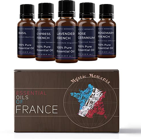 Mystic Moments | Essential Oils of France Essential Oil Gift Starter Pack 5x10ml | Basil Cypress, French Lavender, French Rose Geranium, Rosemary French | Perfect as a Gift