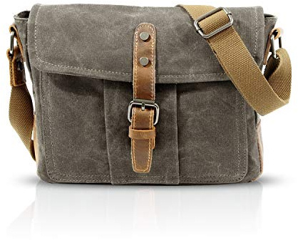 FANDARE Unisex axelväska segelduk axelväska kvinnor män lärarväska laptopväska för 7,9 tum bärbar dator kurirväska kuvertväska portfölj skola fritid resa business messengerväska, Grå grön, L