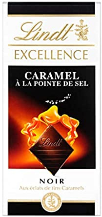 Lindt Chocolate negro, extra fino, tradicional, con granos de caramelo, azúcar caramelizado y flor de sal – la tabla de 100 g