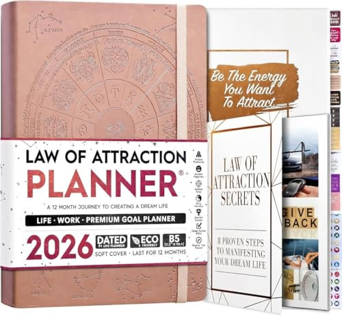 Law of Attraction Terminplaner 2026 – Wochen- & Monatsplaner Januar–Dezember | Life Organizer für Ziele, Produktivität & Achtsamkeit | Dankbarkeitstagebuch, Sticker & Geschenkbox