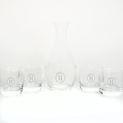 Regalo personalizado: set con decantador y vasos de whisky grabados con nombre o apellido e inicial