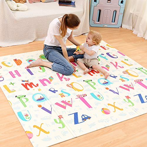 Hadwin Foldable Soft Foam Playmat, Extra Large Thick Crawling & Playing Mat, Portable Waterproof Double-Sided Pattern Floor Mat for Newborns to Toddlers, 200 * 180 * 1 cm