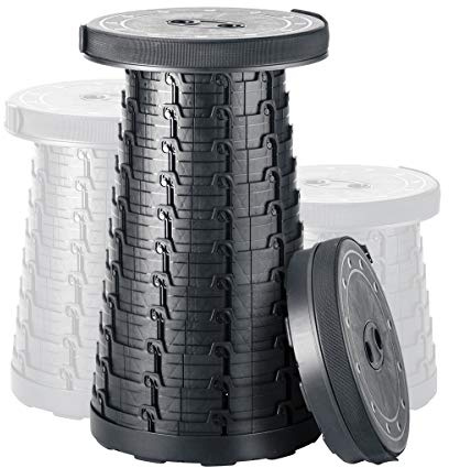 Booxihome 2021 - Sgabello telescopico portatile di quarta generazione, sgabello pieghevole da campeggio leggero per esterni, campeggio, barbecue, pesca, interni, carico massimo 181.4 kg (nero)