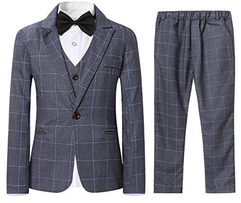 Sliktaa Jungen Anzug Set 3 Teilig Kariert Kinder Formeller Gentleman Outfit Hochzeit Festlich Bekleidungssets Grau 10 Jahre