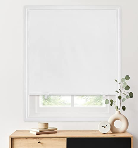 LazBlinds 100% Blackout Roller Shades, No Tools No Drill Cordless Blinds for Windows, Thermal Insulated UV Protection Privacy Window Shades for Bedroom (48''W x 72''H, White)