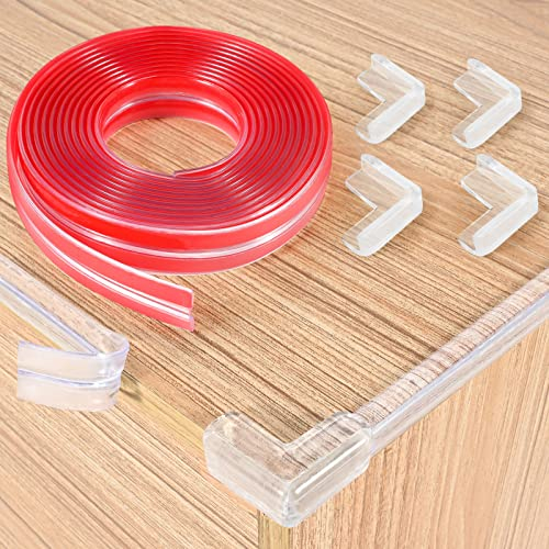 3 m Kantenschutz Baby Vormontierter Klebestreifen, Kantenschutz Selbstklebend Transparent Tischkantenschutz Baby Kindersicherung mit 4 Eckenschutz Baby für Glastisch Möbel, Weich