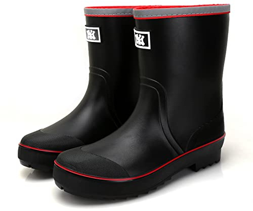Rain Boots for Men, Waterproof Warm Rubber Boots Mens Garden Boots, Comfort Mid-Calf Lightweight Adjustable Raining Shoes, Elastic Chelsea Ankle Rain Boots Fishing Shoes for Yard Farm Outdoor Work