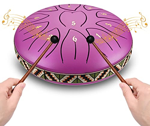 VAYOTOY Rain Drum Zungentrommel 6 Zoll 11 Noten C-Key Stahlzungentrommel Percussion Instrument Handpan Drum mit Tragetasche, Musikbuch, Schlägel, Fingerpicks für Geschenke, Meditation (Lila)