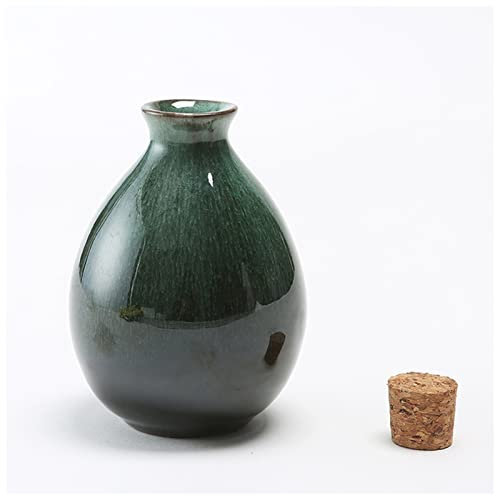 Hip Flask 250ml Sake Distribution Wine Pot Liquor Warmer Household Ceramic Bottle Barware Flagon Small Stoup Pot With Cork Hip Flasks For Women (Size : Green)