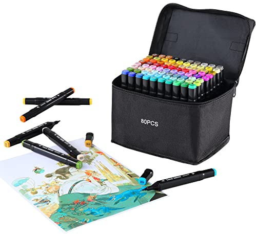 SOSINYA 80 Farbstift Graffiti Farbstifte, Melarqt, Permanentmarker, 80 Farben und zwei Spitzen, Filzstift Set für Kinder, Erwachsene, Künstler, Malen, Zeichnen,
